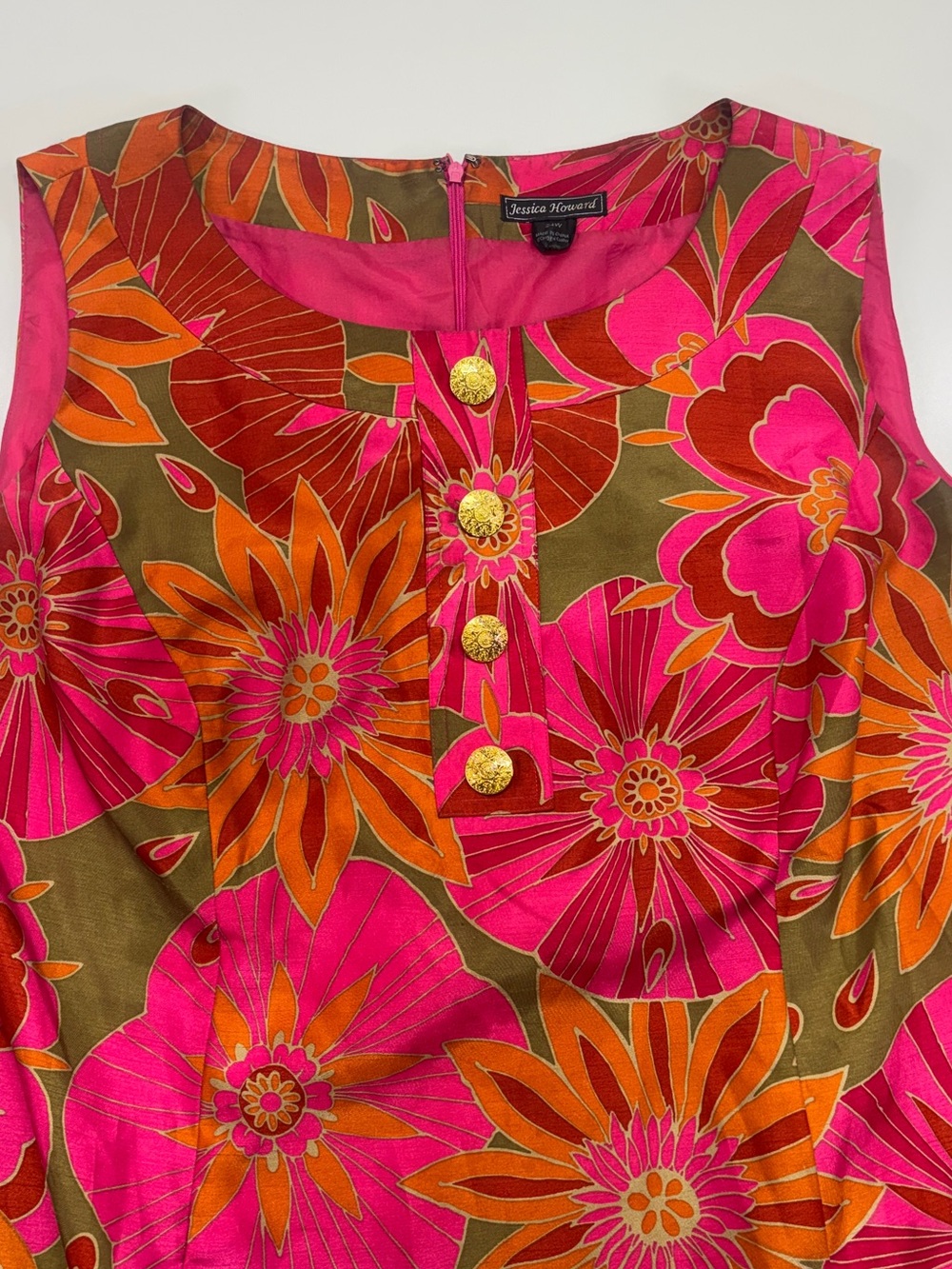 Jessica Howard 24W Plus Floral Retro Mod Shift Dress Pink Orange